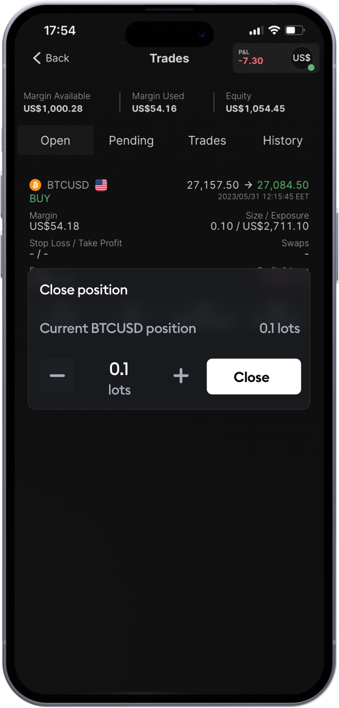 partial closing trading features
