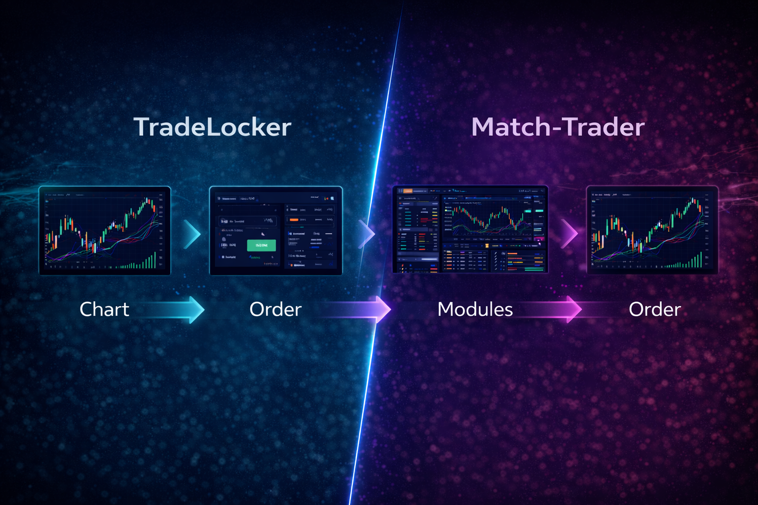 Comparison of trading workflow between chart-centered execution and module-based trading dashboards