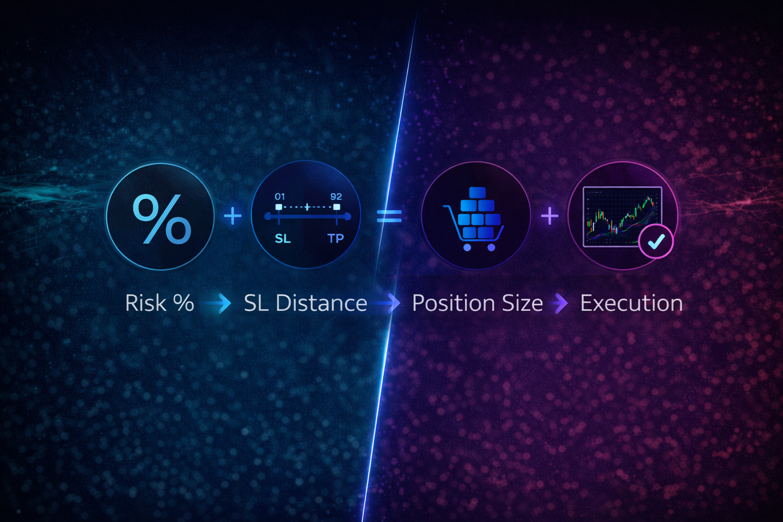 Infographic showing how traders calculate position size and risk before entering a trade