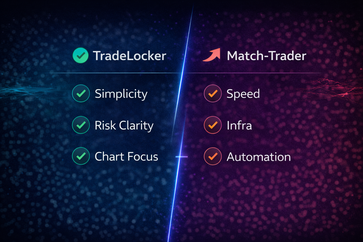 Visual summary comparing advantages of TradeLocker and Match-Trader trading platforms