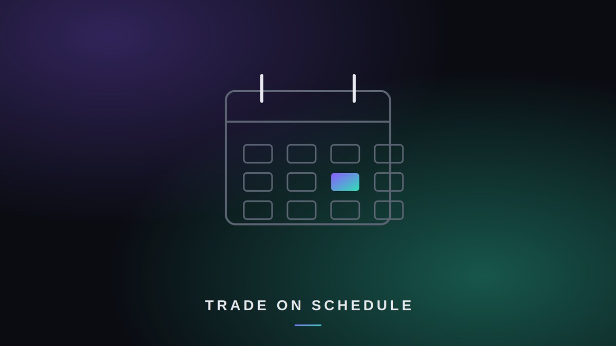 Line icon of a calendar with one time slot highlighted, representing trading on a strict schedule
