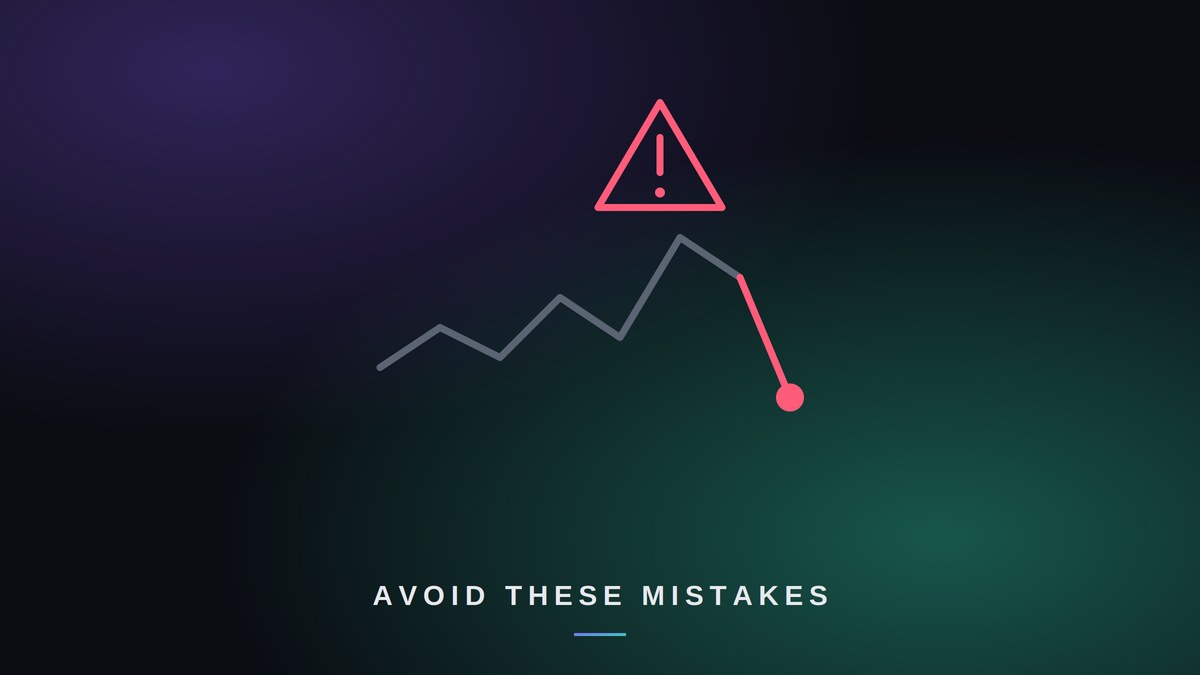 Trading chart line turning downward beneath a warning triangle, representing common demo trading mistakes